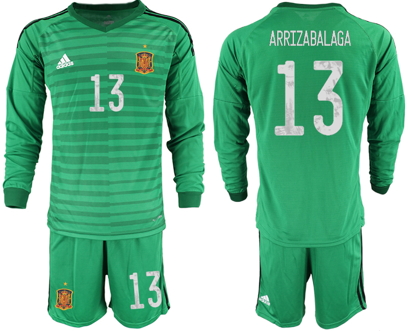 Men 2021 European Cup Spain green Long sleeve goalkeeper #13 Soccer Jersey2